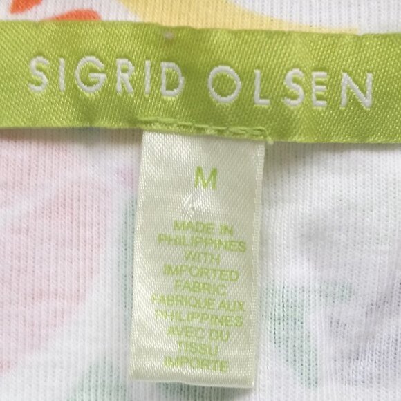Sigrid Olsen Artisan-Inspired Textured Floral Tee Shirt Top Size M - Picture 4 of 5